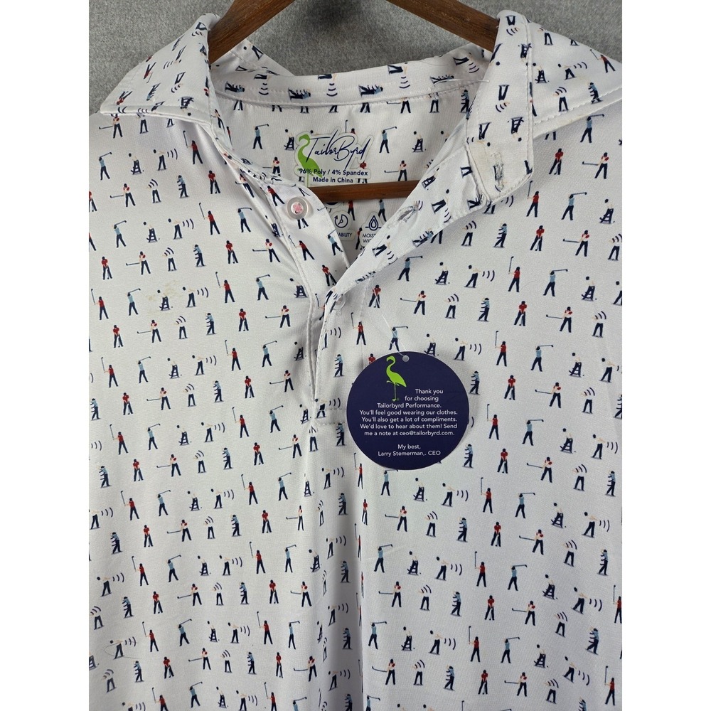 Tailorbyrd Golf Polo Shirt S Performance Stretch Golfer Print SPF Wicking NEW‎